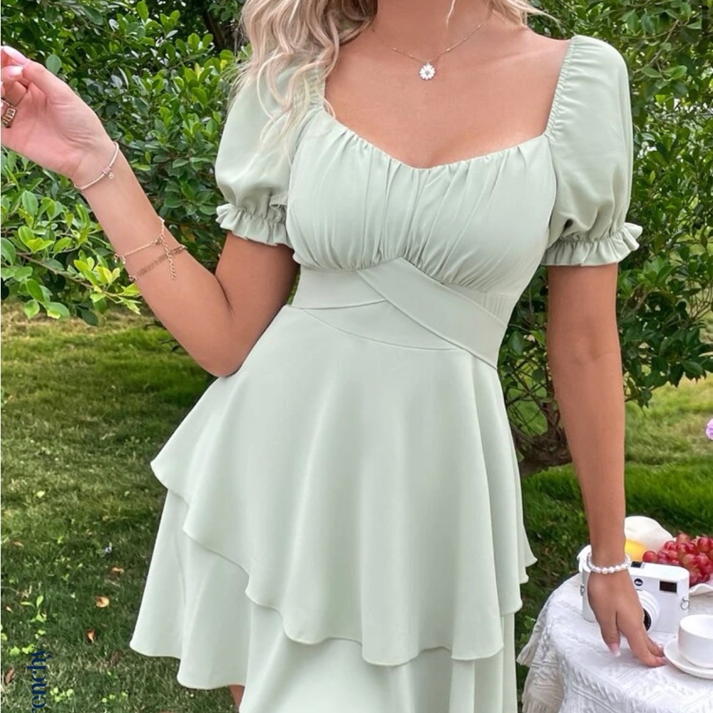 Sweetheart Neck Layered Hem Dress